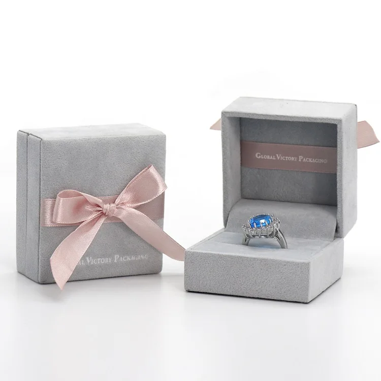 custom elegant gray velvet jewelry gift box for ring case