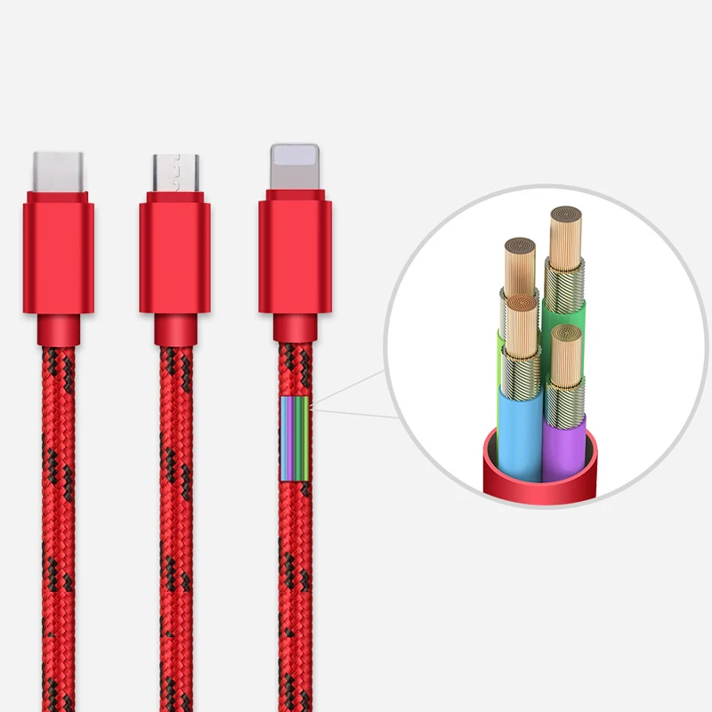Universal Multi USB Charger Nylon Braided 3 in 1 usb Cable Fast Charger Data USB Cable - ANKUX.COM