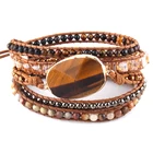 Fashion Women Beaded Jewelry Handmade Mixed Natural Stones/Crystal and Stone Charm 5 Strands Wrap Bracelets