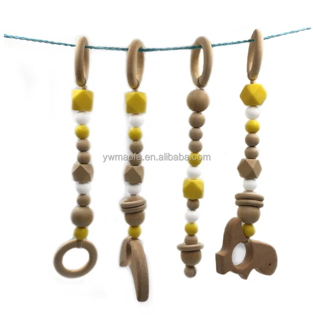 play gym silicone beads stroller teething toy wooden pendant