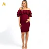 Wholesale Wine Color Ruffle Off Shoulder Maternity Dress/Sexy Women Pregnant Product Maternity Clothing