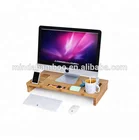 Bamboo Monitor Stand Riser with Storage Organizer, Laptop Cellphone TV Printer Stand Desktop Container