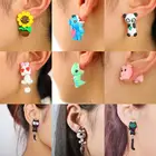 New 100% Handmade Polymer Clay Animal Earrings Cute Cat Red Fox Lovely Panda Squirrel Tiger Stud Earrings For Women Jewelry