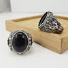 Factory Price Wholesale Black Agate 925 sterling silver Ring Women Men Egyptian Pharaoh Creative Jewelry