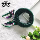 Women winter knitted green real mink fur scarf with beautiful silk