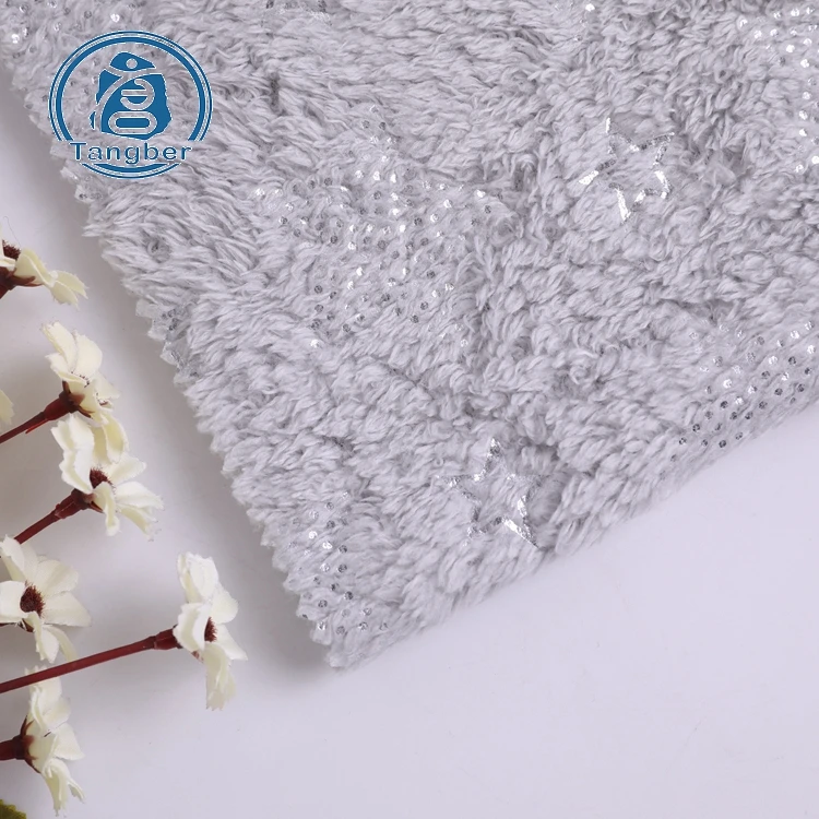 100% polyester shu velveteen Fleece Fabric Printed Metallic Foil-Silver Coral Fleece Fabric For Coat