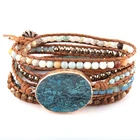 Fashion Beaded Jewelry Handmade Mixed Natural Stones/Crystal and Blue Stone Charm 5 Strands Wrap Bracelets