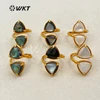 WT-R294 WKT New Fashion Wholesale Real Gold Plated Jewelry Triangle Shape Natural Abalone Shell Ring
