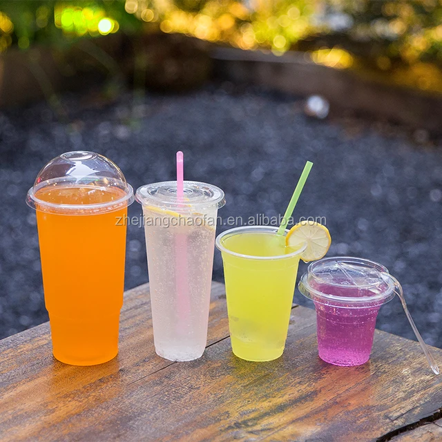 500ml pp material plastic juice cups with lids and straws