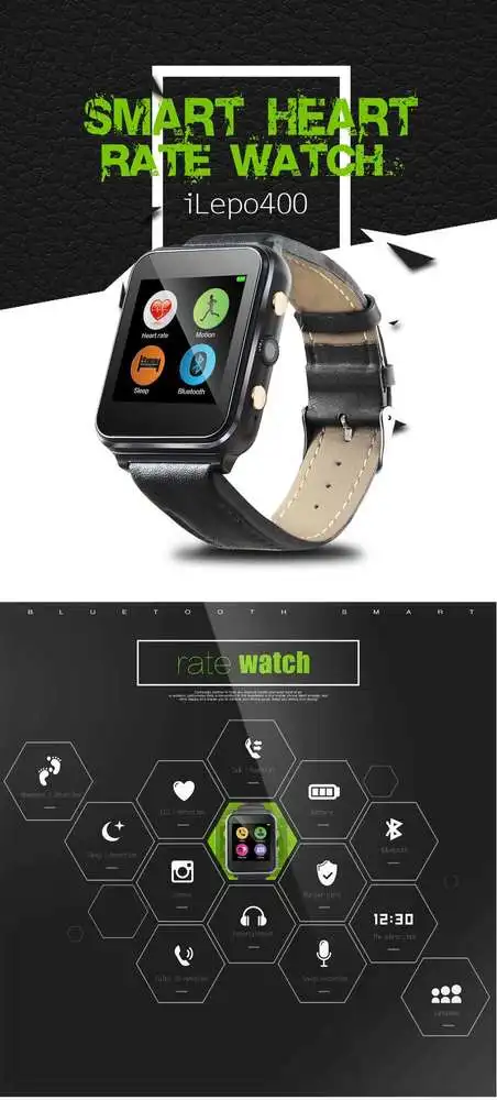 Bluetooth 4.0 Smart Watch Leather Strap With Push Message Twitter Facebook Smart Wristband For IOS Android Smart Phones