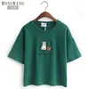 TONGYANG t shirt women Korean style t-shirt tee kawaii cat embroidery cotton tops shirt camiseta feminina hot sales
