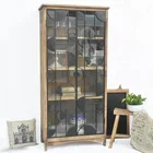 Tropical Style Vintage Country Solid Wood Furniture Bookshelf,Farmhouse Wooden bookcase with Glass Door Model