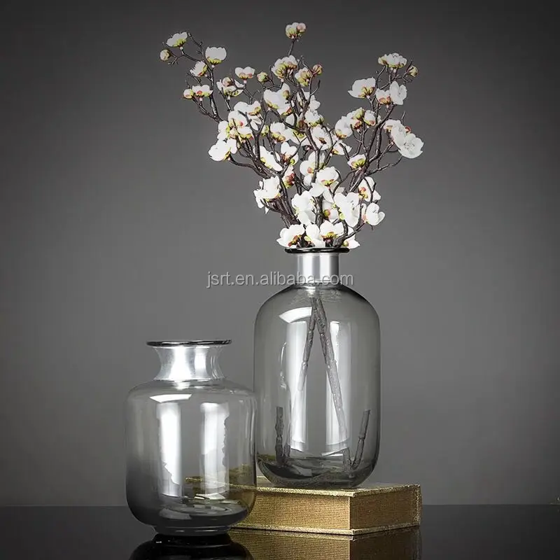 2018 nouveaux produits style vintage couleur argent vase en verre fait main pour la décoration