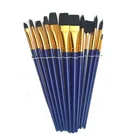 12pcs artist wooden handle natural bristle paint brush set