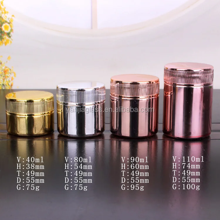 Electroplating 40ml 80ml 90ml 110ml empty child resistant glass storage container jars with lid