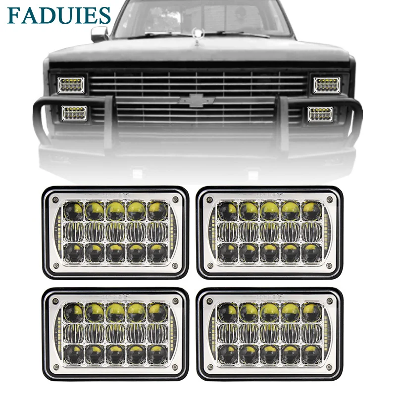 1 4x6 inch LED Headlights Rectangular Replacement H4651 H4652 H4656 H4666 With DRL For Peterbil Kenworth Freightinger Chevrolet (6)