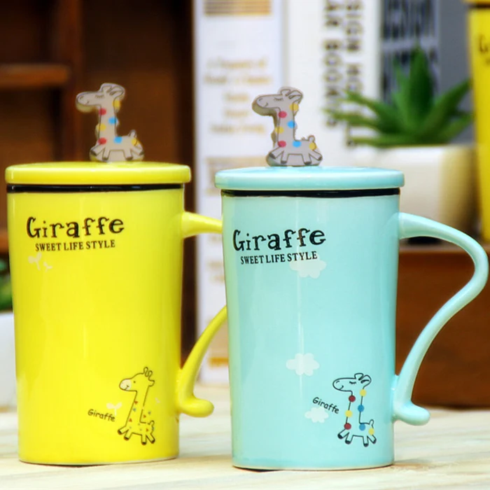 oxgift wholesale animal giraffe ceramic coffee mug with cover