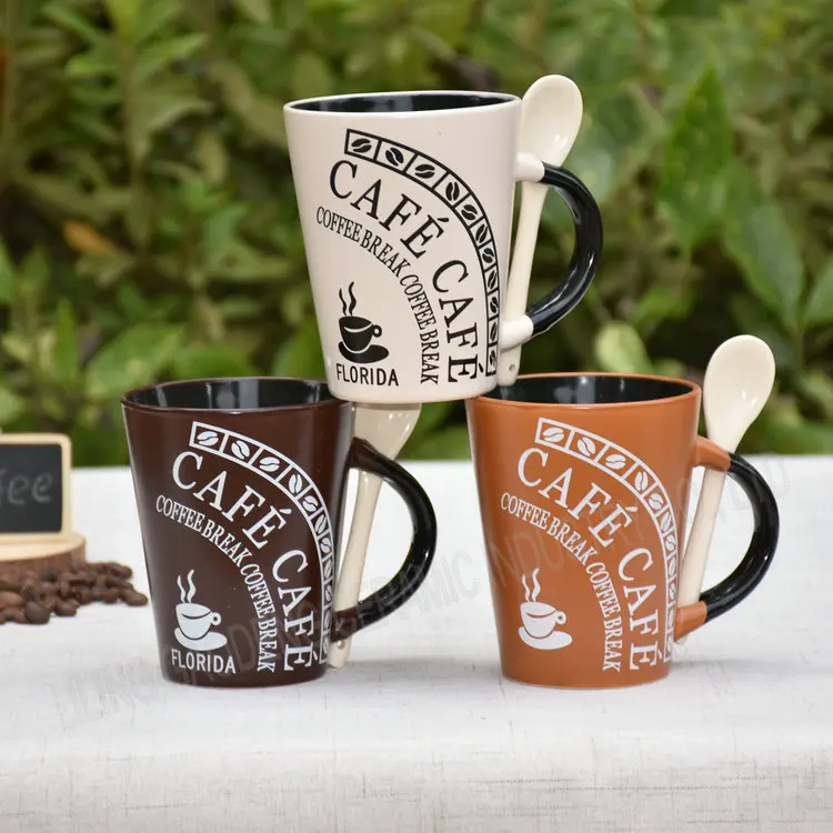 Personalized Inner Black Color Coffee Cup Spoon Insert Mugs Coffee Cups Reusable Custom Coffee Ground Cups