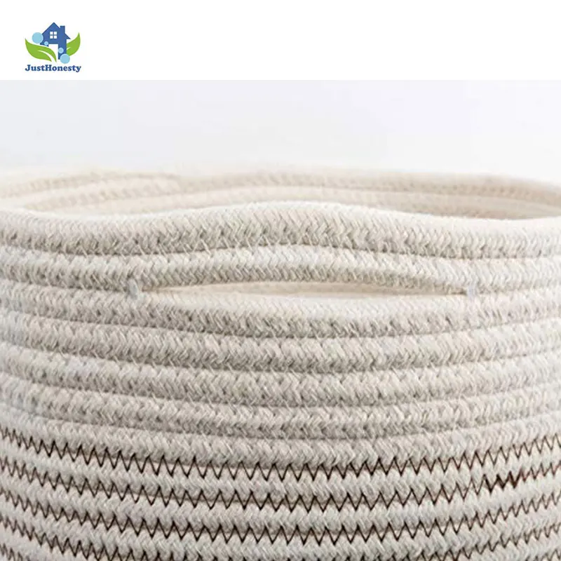 woven handmade cotton rope storage basket for home blankets use