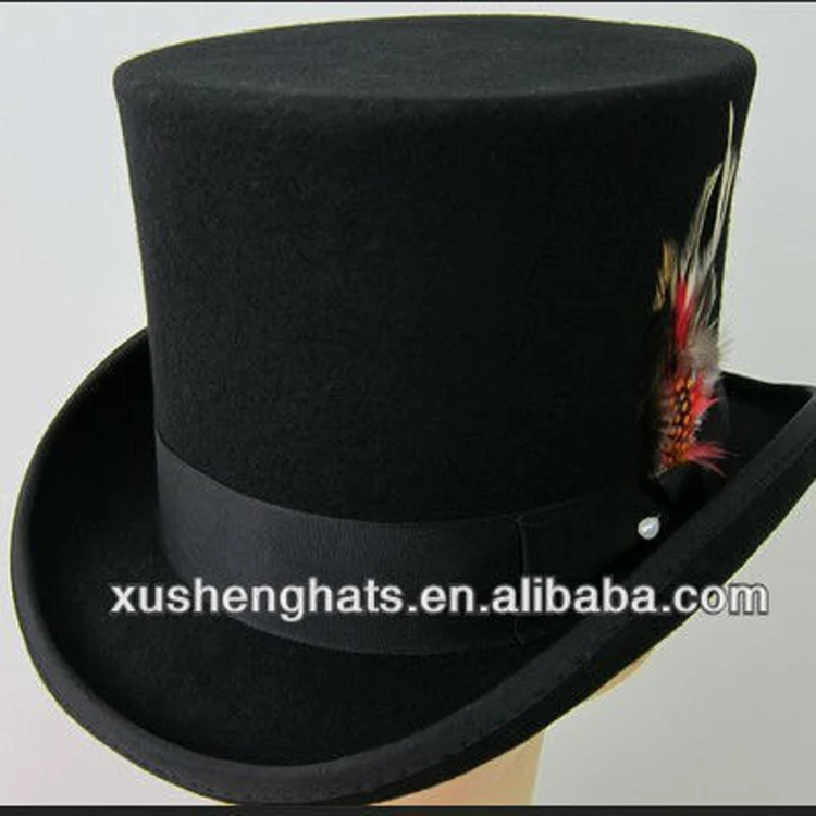 Toptan özel erkekler toplu 100% yün siyah steampunk düz slash en satılık melon şapka keçe