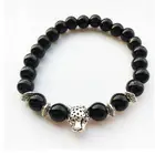 Wholesale Antique Silver Plated Buddha Leopard head Bracelet Lava Natural Stone Beaded Bracelets For Men Women Hombre