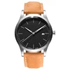 Customized Personalized Stainless Steel Genuine Leather Minimalist Wrist Watch with Your Logo