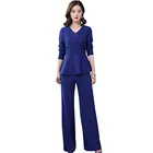 Sweetheart Neck Long Sleeve Worsted Blue Women Casual Suits