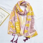 Hanrong Custom Design New Elephant Printed Scarf Summer Travel Fringe Large Colorful Beach Cotton Scarf