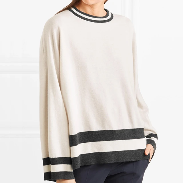 women white and black side slits oversized striped cashmere
