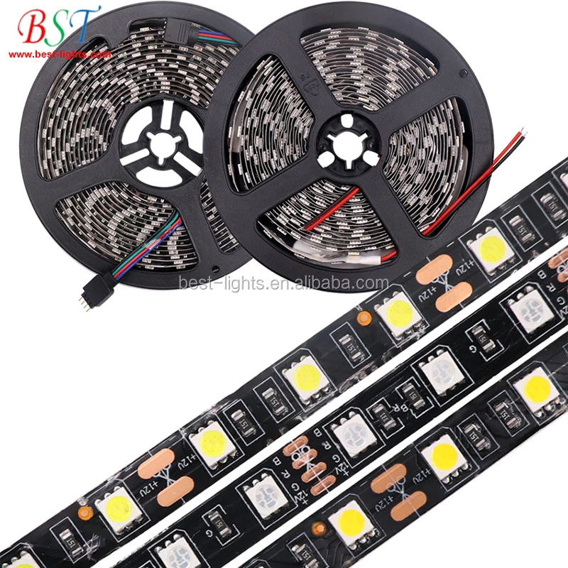 Black Pcb Board 5050 Led Strip Rgb Dc 12v 5m 60led M 300 Leds Smd Ip65