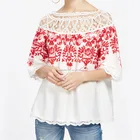 Boho Women Embroidery Loose Blouse Crochet Design Clothing Plus Size Blouses Tops Sexy Off Shoulder Shirt STb-0639