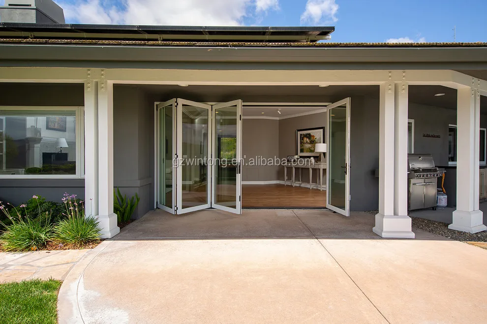 Inward And Outward Folding Door System Available Double Glass Patio Folding Door With Bi-Folding Screen Door Philippines