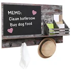 Country Rustic Brown Wood Wall Mounted Entryway Mail Sorter Rack w/ 5 Key Hooks and Black Chalk Board