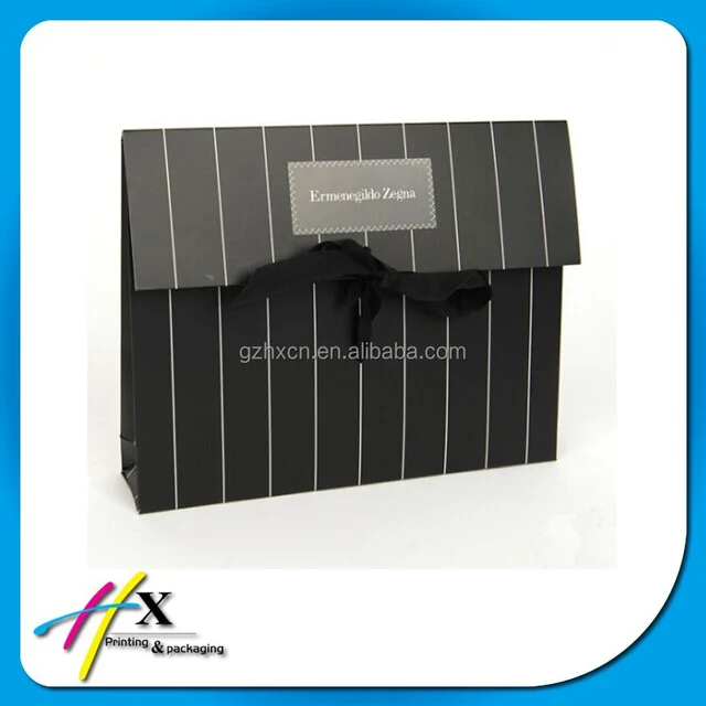 matt black envelop paper bag with ribbon closure hxt1