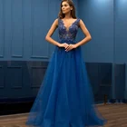 Womens Royal Blue Beaded Long Evening Dress Sexy Prom Dresses Dubai Designers Evening Dresses 2019 New vestido de noche