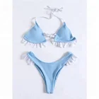 FEIBUSHI Women Swimsuit Frilled Strapless Bikini Sexy Girls' Swimwear Padded Low Waist Biquinis Summer Beachwear