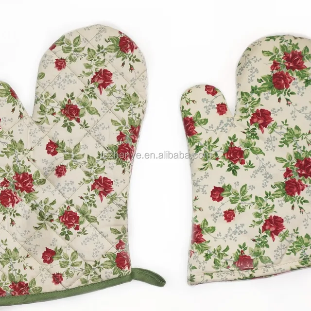 floral design oven gloves cotton twill decorative oven mitt for