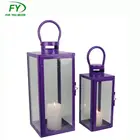 11.5*12.5*H30/ 16.5*17.5*H40cm Blue Set Of 2 Glass Metal Square Candle Lantern