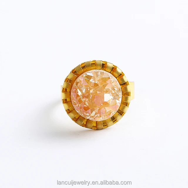 unique popular crystal finger ring round quartz gold plating