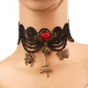 Antique brass tone alloy butterfly spider dancing girl pendant ribbon flower gothic lace necklace