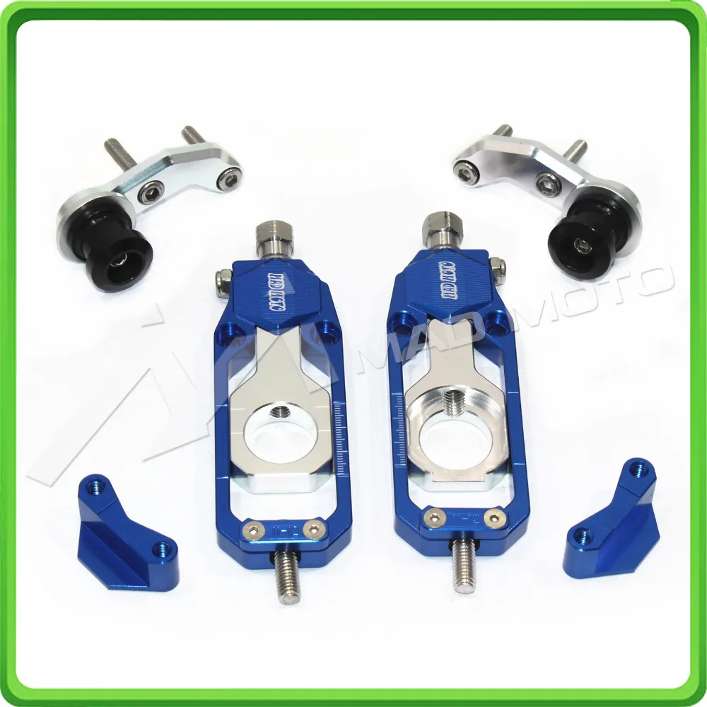 Motorcycle Chain Tensioner Adjuster with bobbins kit for Kawasaki Ninja ZX6R ZX-6R ZX-636 ZX636 2013 2014 2015 2016 Blue&Silver (12)