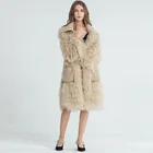 Fashion Khaki Women Winter Genuine Fur Jacket Long Knitted Mongolian Real Fur Coat