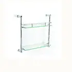 Wall Mounted Double Deck Stainless Steel Towel Bar Glass Bathroom Shelf