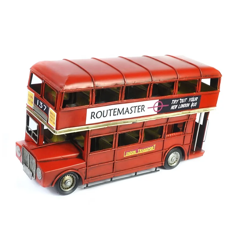 Rouge Londres Bus Blocs Artisanat En Métal Double Decker London Bus Jouets Éducatifs Enfants Modèle Cadeaux