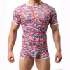 Semi-transparent gauze British flag sexy style men's short sleeve T-shirt t-shirt sport men
