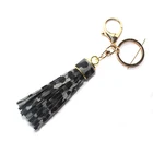 Decorative Gold Colorful Artificial Bag Leather Tassel Leopard Keychain
