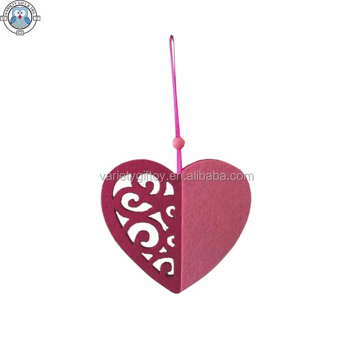 eco-friendly laser cut valentine felt hanging heart ornament for