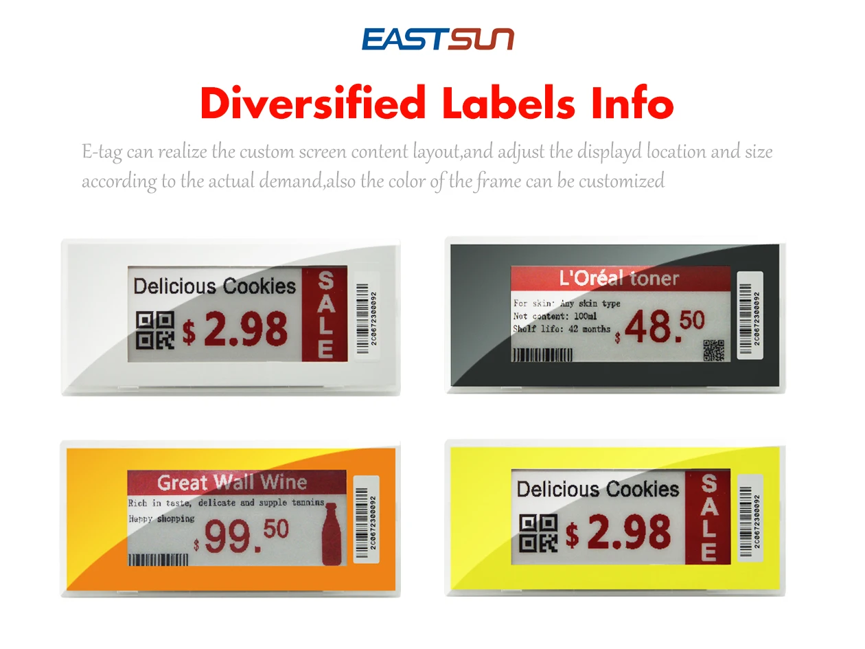 EASTSUN 2.9 inch 3 Colors E-ink E-paper electronic shelf label with different colors frame