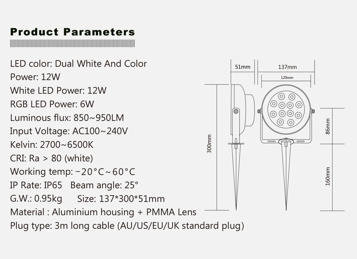 3year Warranty Ce Rohs Fcc Certified 12w High Bright Rgb Warm Cool White Dimmable Zigbee Color Outdoor Led Garden Light - ANKUX.COM