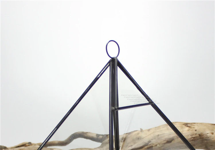 Fat diamond shaped glass greenhouse four drill copper wash black succulent flower vase